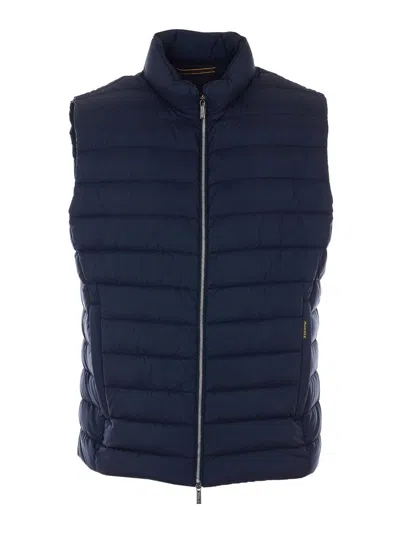 Moorer Dark Blue Calaf Vest With Frontal Zip Closure