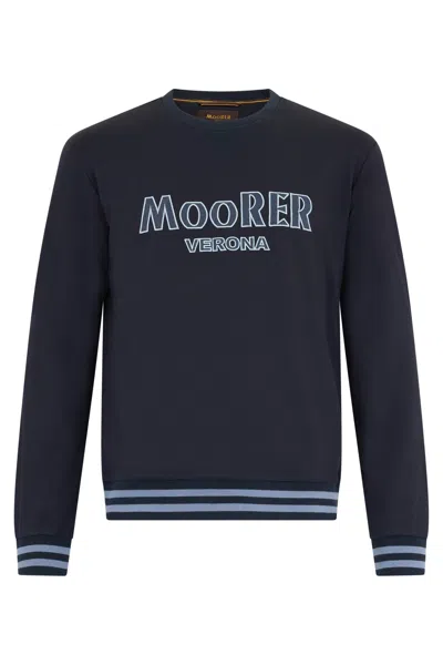 Moorer Dark Blue Cotton Sweatshirt With Print.