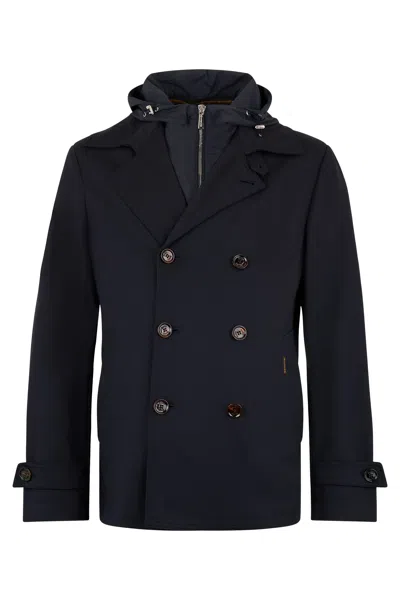 Moorer Dark Blue Double-breasted Jacket, Elegant And Versatile.