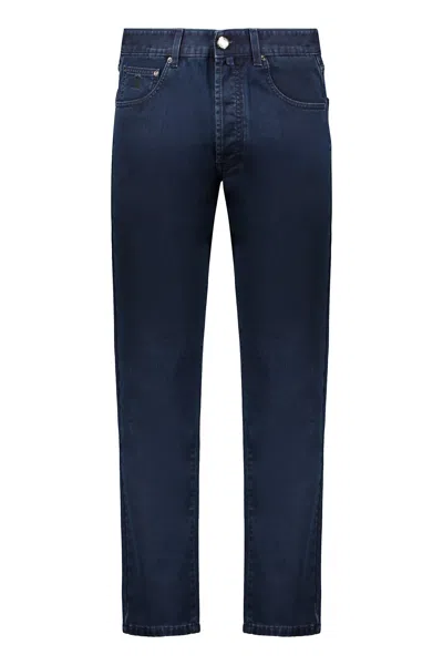 Moorer Dark Blue Jeans, Classic And Straight Fit In Animal Print
