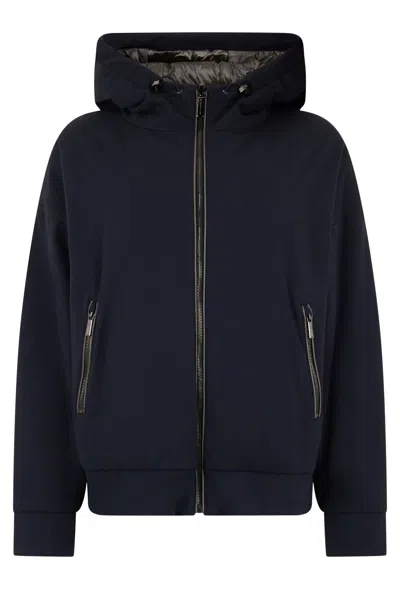 Moorer Dark Blue Padded Jacket With Hood And Zip.