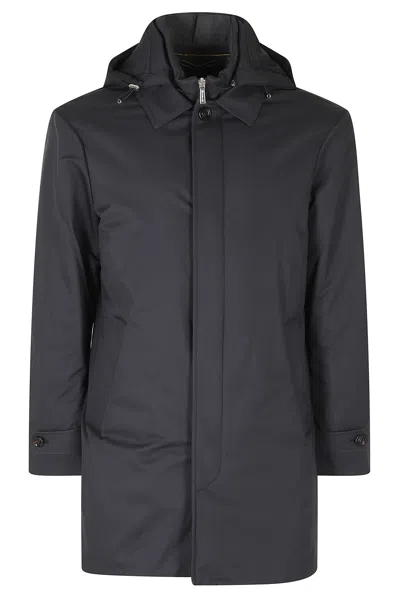 Moorer Dark Blue Ralli Ads Polyester Hooded Jacket In Gray