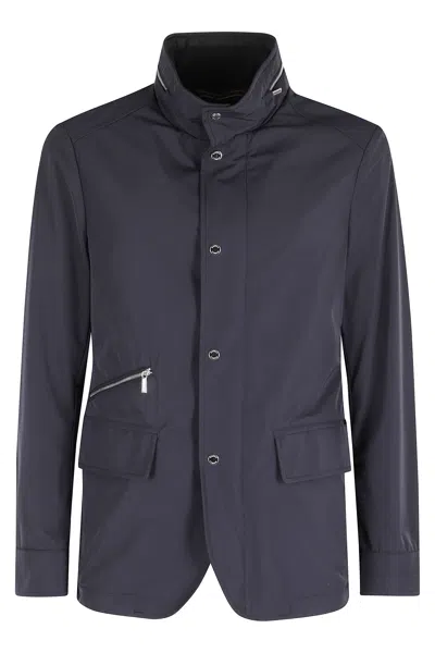 Moorer Dark Blue Sten At Concealed-hood Polyester Jacket