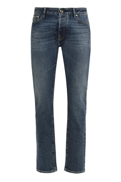 Moorer Dark Blue Straight Jeans Distressed Comfortable