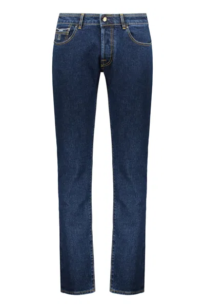 Moorer Dark Blue Straight Jeans In Denim Quality
