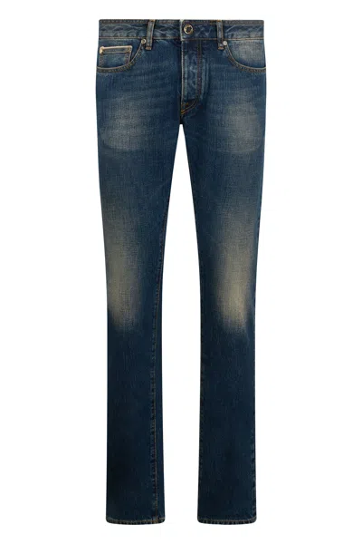 Moorer Dark Blue Straight Jeans Worn Effect