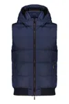 Moorer Dark Blue Technical Vest With Elegant Hood In Blue