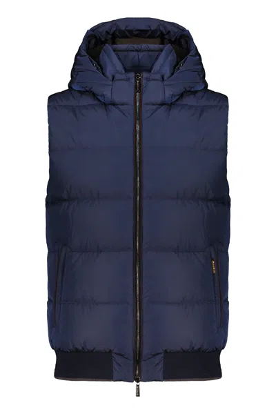 Moorer Dark Blue Technical Vest With Elegant Hood