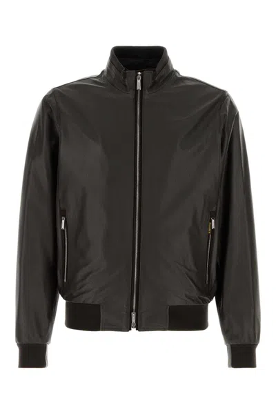 Moorer Dark Brown Leather Carasco Jacket In Black