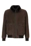 Moorer Suede Fiano Jacket Fur Collar In Brown