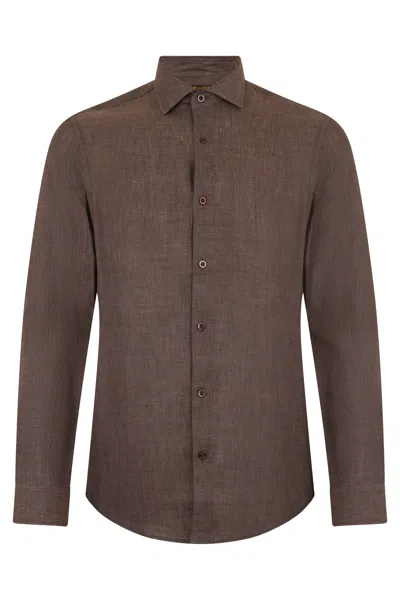 Moorer Dark Brown Versatile Long Sleeve Shirt In Multi
