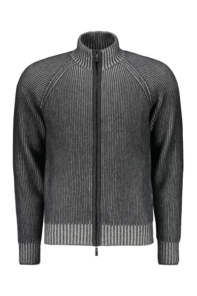 Moorer Dark Gray Cardigan With Elegant Zip In Black