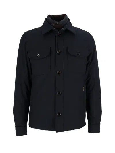 Moorer Dasson-pum Dark Blue Flap Pocket Jacket In Black