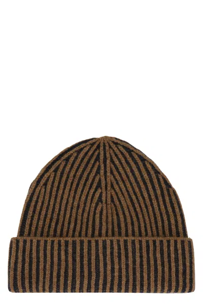 Moorer Davis Knitted Beanie In Brown