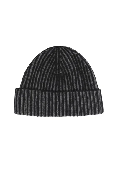 Moorer Davis-wsv Ribbed Knit Beanie Nero/dark Grey In Multi