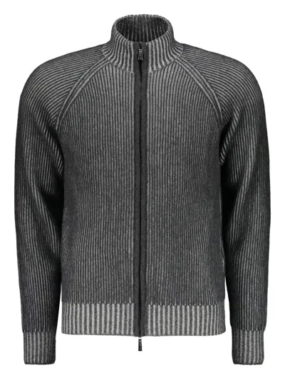 Moorer Dean Ribbed Zip-up Sweater In Black