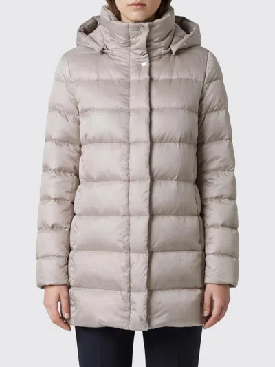 Moorer Delia Knee-length Quilted Nylon Down Jacket With Detachable Hood In Neutral