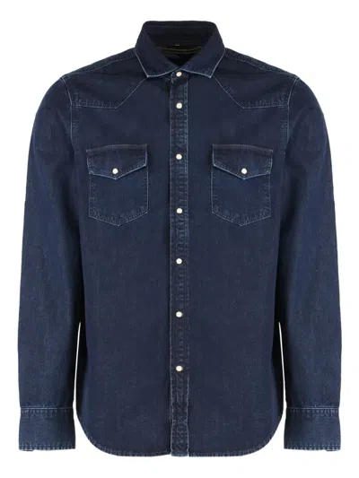 Moorer Denim Flap-pocket Shirt In Blue