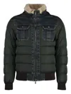 Moorer Denim-panelled Bomber Jacket In Green