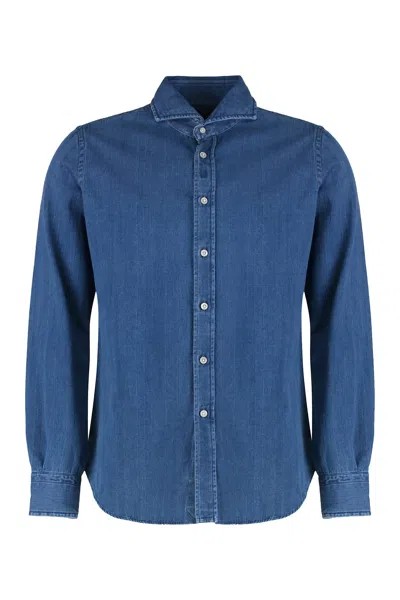 Moorer Buttoned Denim Shirt In Blue