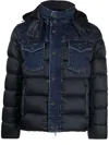 Moorer Hooded Teve Down Jacket With Denim Details In Black