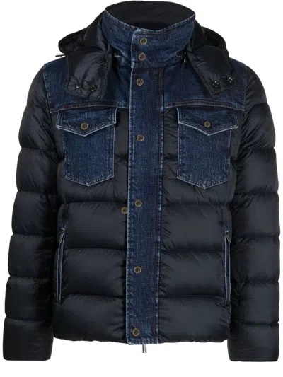 Moorer Denim-trim Padded Jacket In Blau