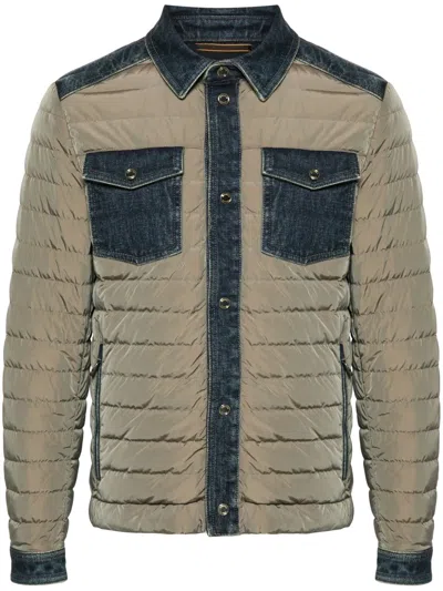 Moorer Crespi Denim Inserts Down Jacket In Brown