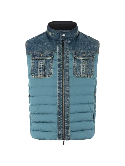 Moorer Denim-inserts Padded Vest In Blue