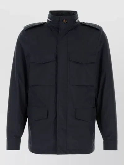 Moorer Denver Polyester Jacket High Collar Epaulettes In Blue