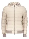 Moorer Beige Padded Bomber Jacket With An Elegant Hood In Neutral