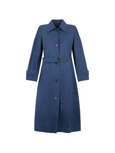 Moorer Desiree-p Belted Button-up Trench Coat In Blue