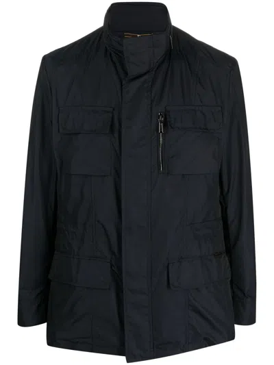 Moorer Detachable Hood Military Jacket In Blau