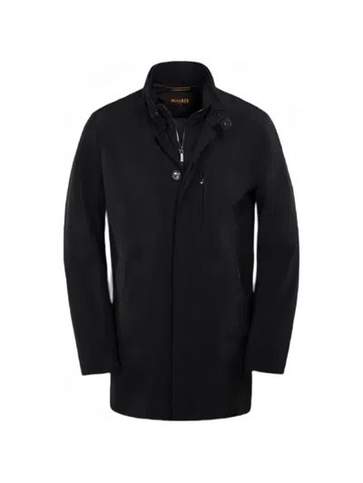 Moorer Detachable Hood Technical Fabric Coat In Black