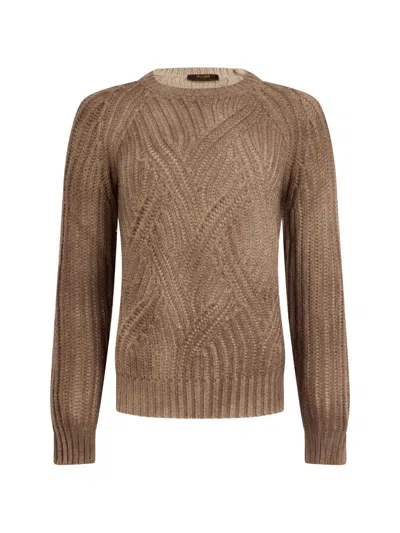 Moorer Dodecaltc Cable-knit Raglan-sleeve Sweater In Brown