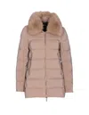 Moorer Long Padded Jacket Removable Fur Detail In Pink
