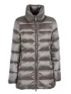 Moorer Long Quilted Down Jacket With High Collar In Silver
