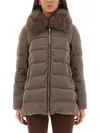 Moorer Trapeze-line Down Jacket With Detachable Fox Fur Collar In Gray