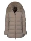 Moorer Trapeze-line Down Jacket With Detachable Fox Fur Collar In Brown