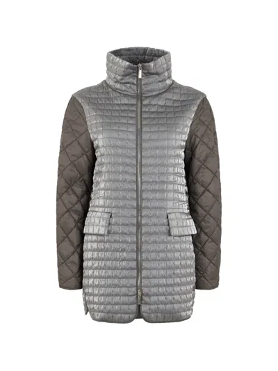 Moorer Doride-p Quilted High-neck Single Breasted Coat In Gray
