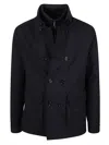 Moorer Double-breasted Black Peacoat With Detachable Lining In Blue