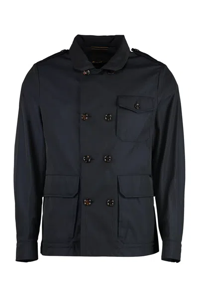 Moorer Double-breasted Gabardine Jacket In Blue