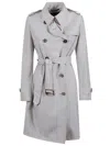 Moorer Double-breasted Mid-thigh Trench Coat With Belted Waist In White