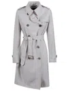 Moorer Double-breasted Mid-thigh Trench Coat With Belted Waist In White