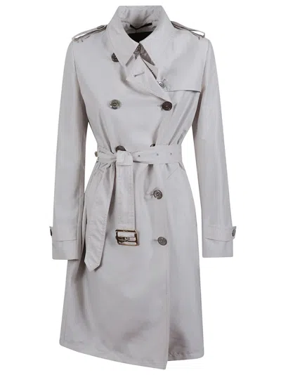MOORER DOUBLE-BREASTED MID-THIGH TRENCH COAT WITH BELTED WAIST