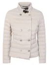 Moorer Double-breasted Quilted Down Coat With Shiny Buttons In Neutral