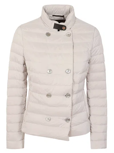 Moorer Double-breasted Quilted Down Coat With Shiny Buttons In Neutral