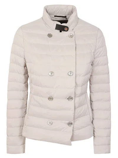 MOORER MOORER DOUBLE-BREASTED QUILTED DOWN COAT WITH SHINY BUTTONS