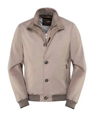 Moorer Double Collar Technical Bomber Jacket With Detachable Inner In Neutral