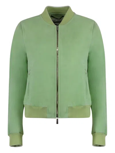 MOORER DOUBLE-ZIP SUEDE BOMBER JACKET