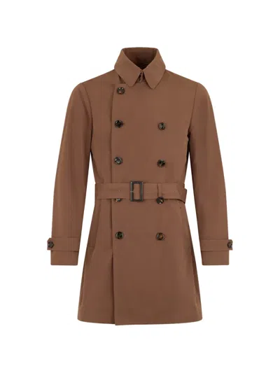 Moorer Double-breasted Belted Trench Coat In Brown